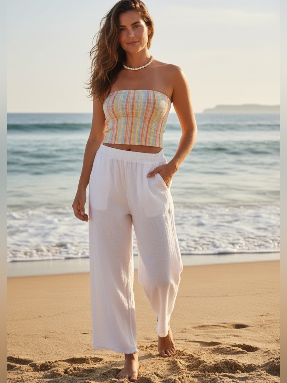 Mooloola White Linen Blend Wide Leg Pants Size 12